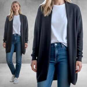 Ella Moss Open Front Light Knit Cardigan Sweater S Black Shawl Collar SOFT Cozy